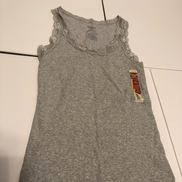Faded Glory Tops - Gray lace neck tank top Faded Glory Tops - Gray lace neck tank top